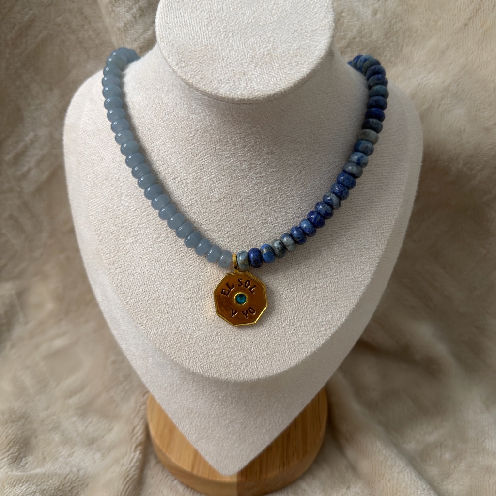Mayamar Blue Quartz Necklace With Gold Pendant 80$